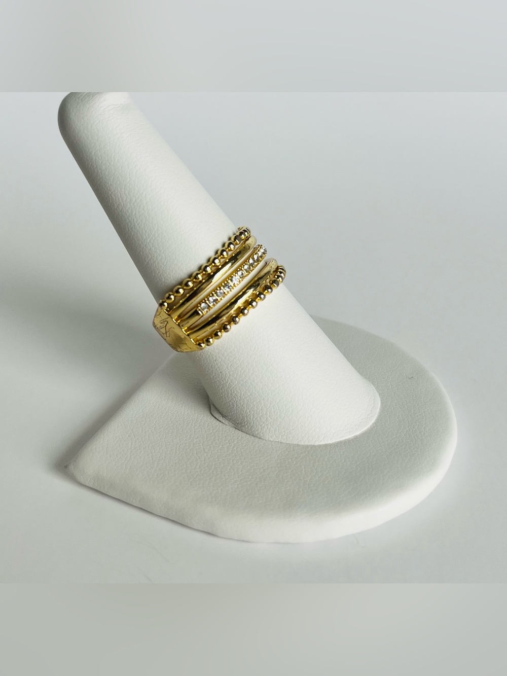 INC International Concepts Gold-Tone Layered Crystal Stack Ring Size 9 - Picture 3 of 9